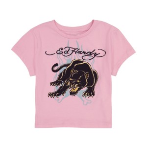 Baby Tees Ed Hardy Panther Flame Baby Tee Damskie Bubble Gum | TQDWCF382