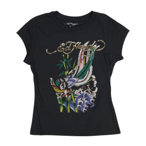 Baby Tees Ed Hardy Peacock Cap Sleeve Tee Damskie Czarne | IVOLHR253