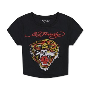 Baby Tees Ed Hardy Tiger Head Baby Tee Damskie Czarne | YIGUNA374