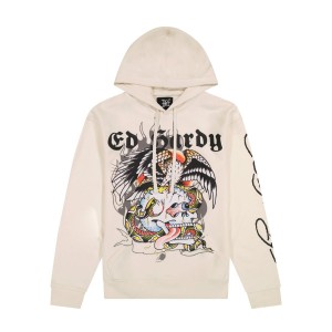 Bluza z Kapturem Ed Hardy Battle Skull Mens Hoodie Męskie Białe | FECUGI146