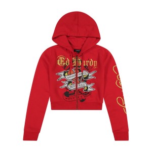 Bluza z Kapturem Ed Hardy Broken Hearts Cherry Zip Front Cropped Hoodie Damskie Różowe | MYKUND385