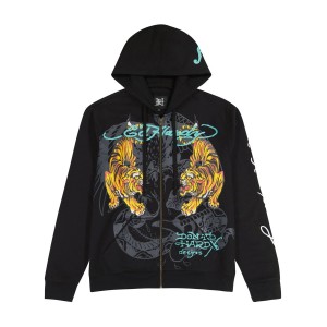 Bluza z Kapturem Ed Hardy Crawling Tigers Hoodie Męskie Czarne | QABVCH783