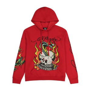 Bluza z Kapturem Ed Hardy Flame Cobra Hoodie Męskie Różowe | TJZAEQ950