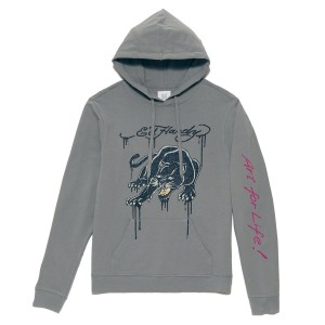 Bluza z Kapturem Ed Hardy Glitter Crouching Panther Hoodie Męskie Szare | WDAJYE960