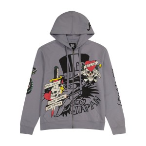 Bluza z Kapturem Ed Hardy LKS Skull Hoodie Męskie Głęboka Szare | VWHMKR130