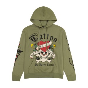 Bluza z Kapturem Ed Hardy LKS Skull Hoodie Męskie Głęboka Oliwkowe | GOPERI312