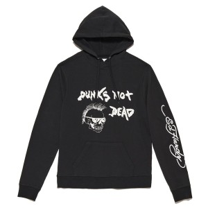 Bluza z Kapturem Ed Hardy Puff Glitter Punks Not Dead Hoodie Męskie Czarne | QYSZAC240