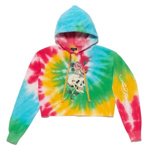 Bluza z Kapturem Ed Hardy Rose Skull Cropped Fleece Hoodie Damskie Kolorowe | DFAJWS749