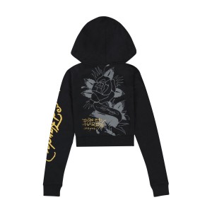 Bluza z Kapturem Ed Hardy Swallow Cropped Hoodie Damskie Czarne | JQTDRH360