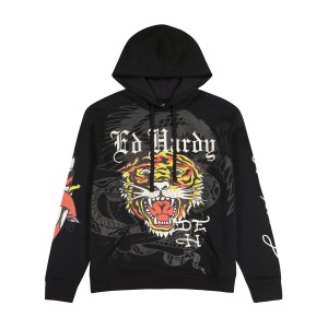 Bluza z Kapturem Ed Hardy Tiger Dagger Hoodie Męskie Czarne | XJNCRM978