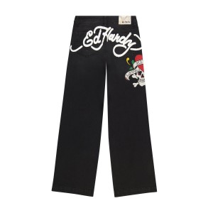 Denim Ed Hardy LKS Skull Wide Leg Jean Damskie Czarne | JPTDNW703
