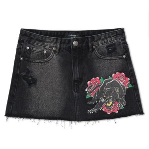 Denim Ed Hardy Panther Roses Denim Skirt Damskie Czarne Niebieskie | JZWKRC196