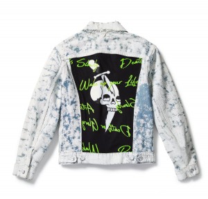 Denim Ed Hardy Skull Dagger Painted Denim Jacket Męskie Białe | LBCAKY798
