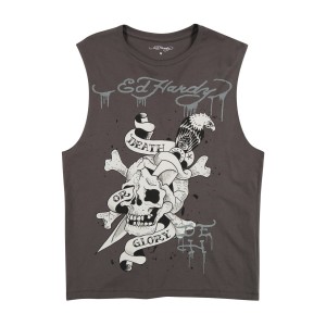 Koszulki Ed Hardy DG Skull Mens Cut Off Tee Męskie Szare | JDIEPV248