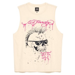 Koszulki Ed Hardy Punk Skull Cut Off Tee Męskie Białe | ISEHAT652