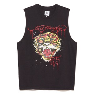 Koszulki Ed Hardy Retro Tiger Cut Off Tee Męskie Czarne | IQXHGF836
