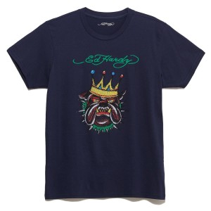 Koszulki Ed Hardy Rhinestone Bulldog Tee Męskie Granatowe | KJTNLV412