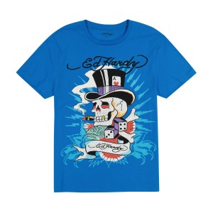 Koszulki Ed Hardy Skull Hat Tee Męskie Niebieskie | LMJZIT137