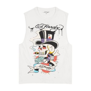 Koszulki Ed Hardy Skull Tophat Mens Cutoff Tee Męskie Białe | KQUPNC081