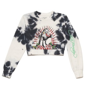 Najfatalniejszy Ed Hardy Panther Rose Cropped Sweatshirt Damskie Czarne Białe | YUGLVW093