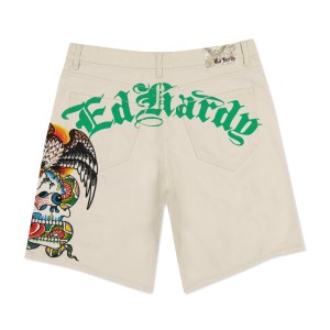 Spodnie Ed Hardy Battle Skull Skater Short Męskie Khaki | WOJDLN039