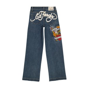 Spodnie Ed Hardy Brave Eagle Wide Leg Jean Damskie Med Vintage | YFMPRA759