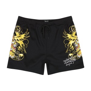 Spodnie Ed Hardy Crawling Tigers Short Męskie Czarne | QYDWRT632