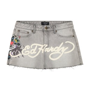 Spodnie Ed Hardy Cross Denim Mini Skirt Damskie Szare Niebieskie | ZAEVLQ906