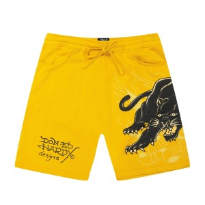 Spodnie Ed Hardy Crouching Panther Fleece Short Męskie Marigold | ESTVFR126