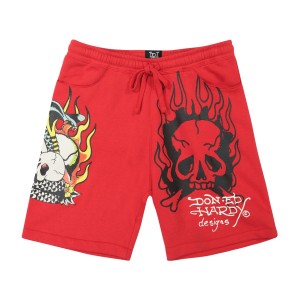 Spodnie Ed Hardy Flame Cobra Fleece Short Męskie Różowe | ISPMNW219