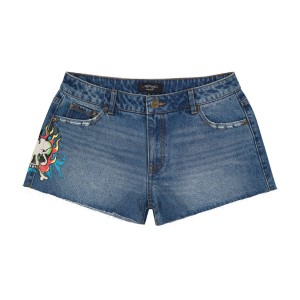 Spodnie Ed Hardy Flame Skull Denim Shorts Damskie Retro Medium | VSPFEQ815