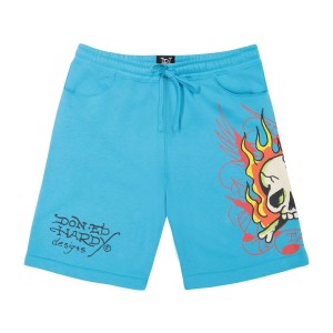 Spodnie Ed Hardy Flame Skull Fleece Shorts Męskie Jewel | GPFAKW638