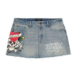 Spodnie Ed Hardy LKS Skull Denim Mini Skirt Damskie Głęboka Niebieskie | NBDVMK671