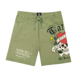 Spodnie Ed Hardy LKS Skull Fleece Short Męskie Oliwkowe | EGWRPS105