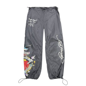 Spodnie Ed Hardy LKS Skull Nylon Parachute Pants Damskie Srebrne | GLOBPW274