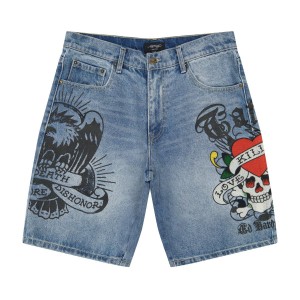 Spodnie Ed Hardy LKS Skull Skater Short Męskie Głęboka Niebieskie | VWGBAO925