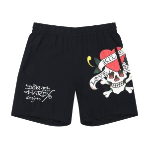 Spodnie Ed Hardy Love Kills Slowly Print Short Męskie Czarne | HLQPJB574