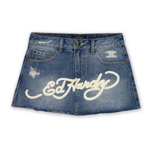 Spodnie Ed Hardy Multi Tattoo Denim Mini Skirt Damskie Niebieskie | OFZTJI523
