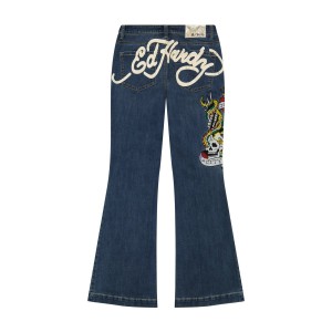Spodnie Ed Hardy NYC Eagle Slim Flare Jean Damskie Med Vintage | KWJBLE760