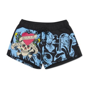 Spodnie Ed Hardy NYC Skull Fleece Sweatshort Damskie Czarne | CBSJKO812
