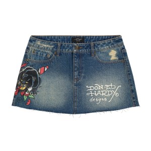 Spodnie Ed Hardy Panther Dagger Denim Mini Skirt Damskie Niebieskie | DWHPOR237