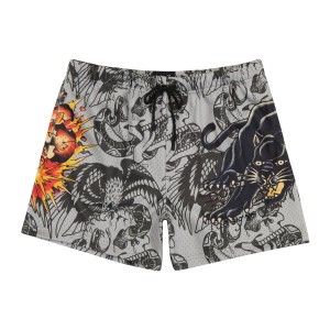 Spodnie Ed Hardy Skull Panther Mens Mesh Short Męskie Szare | BOTCPD257