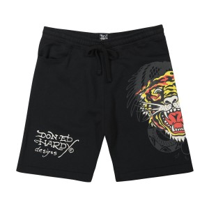 Spodnie Ed Hardy Tiger Dagger Fleece Short Męskie Czarne | KCFAOT249