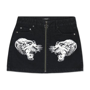 Spodnie Ed Hardy Tigers Zipper Front Mini Denim Skirt Damskie Czarne Niebieskie | IOHUES415