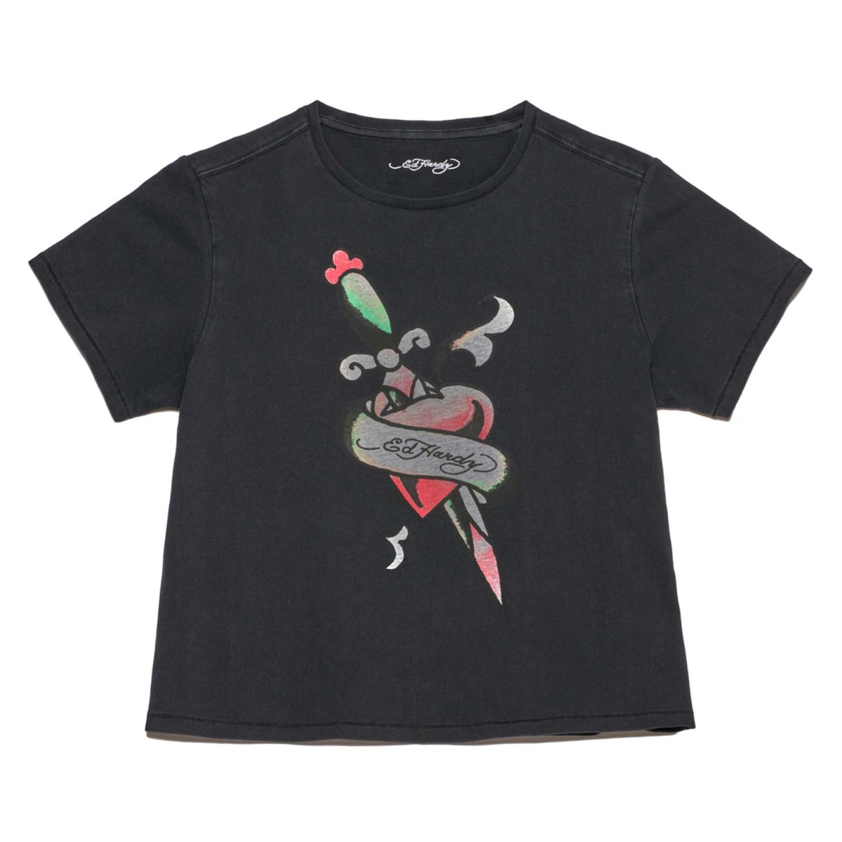 Baby Tees Ed Hardy Dagger Heart Cropped Tee Damskie Czarne | PEGRLJ175