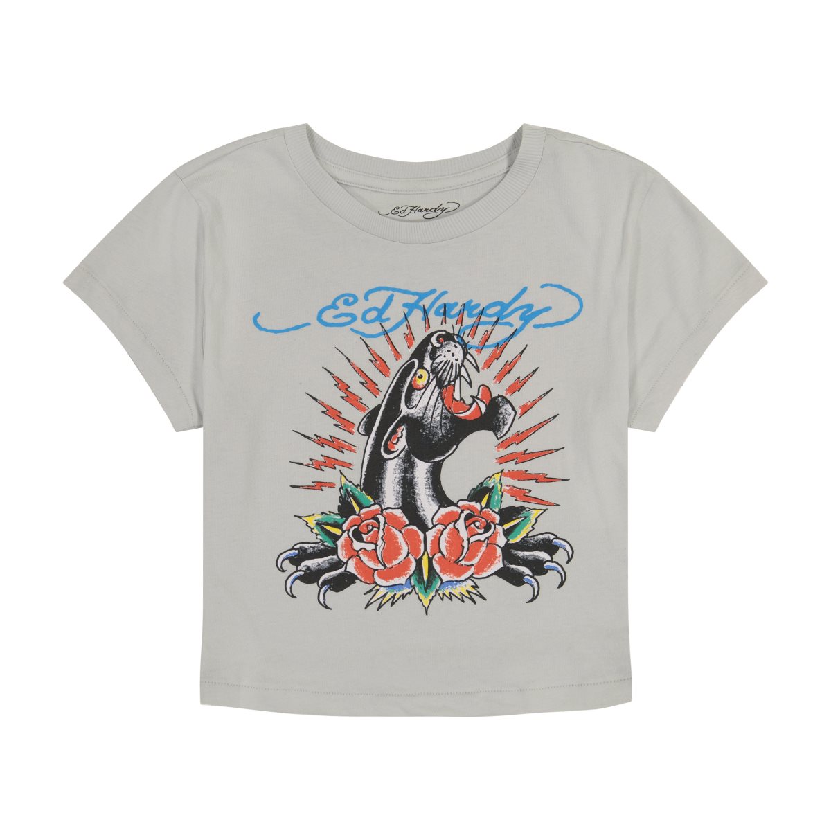 Baby Tees Ed Hardy Panther Rose Baby Tee Damskie Szare | ZGDYHC216