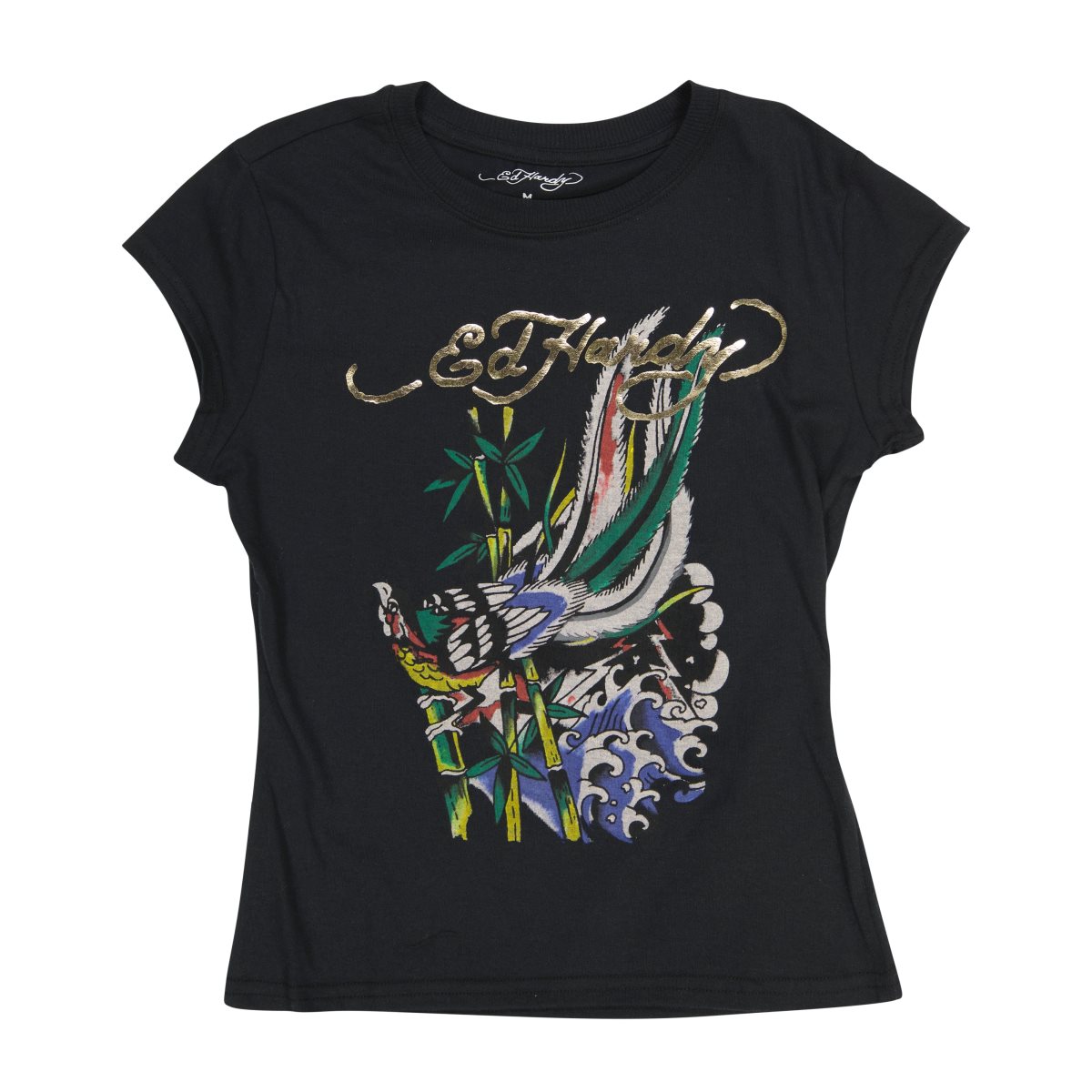 Baby Tees Ed Hardy Peacock Cap Sleeve Tee Damskie Czarne | IVOLHR253