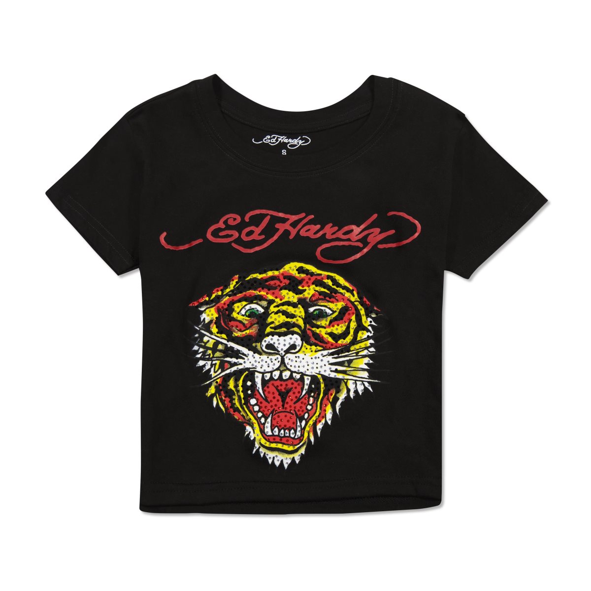Baby Tees Ed Hardy Rhinestone Tiger Heart Baby Tee Damskie Czarne | YZTUPC824
