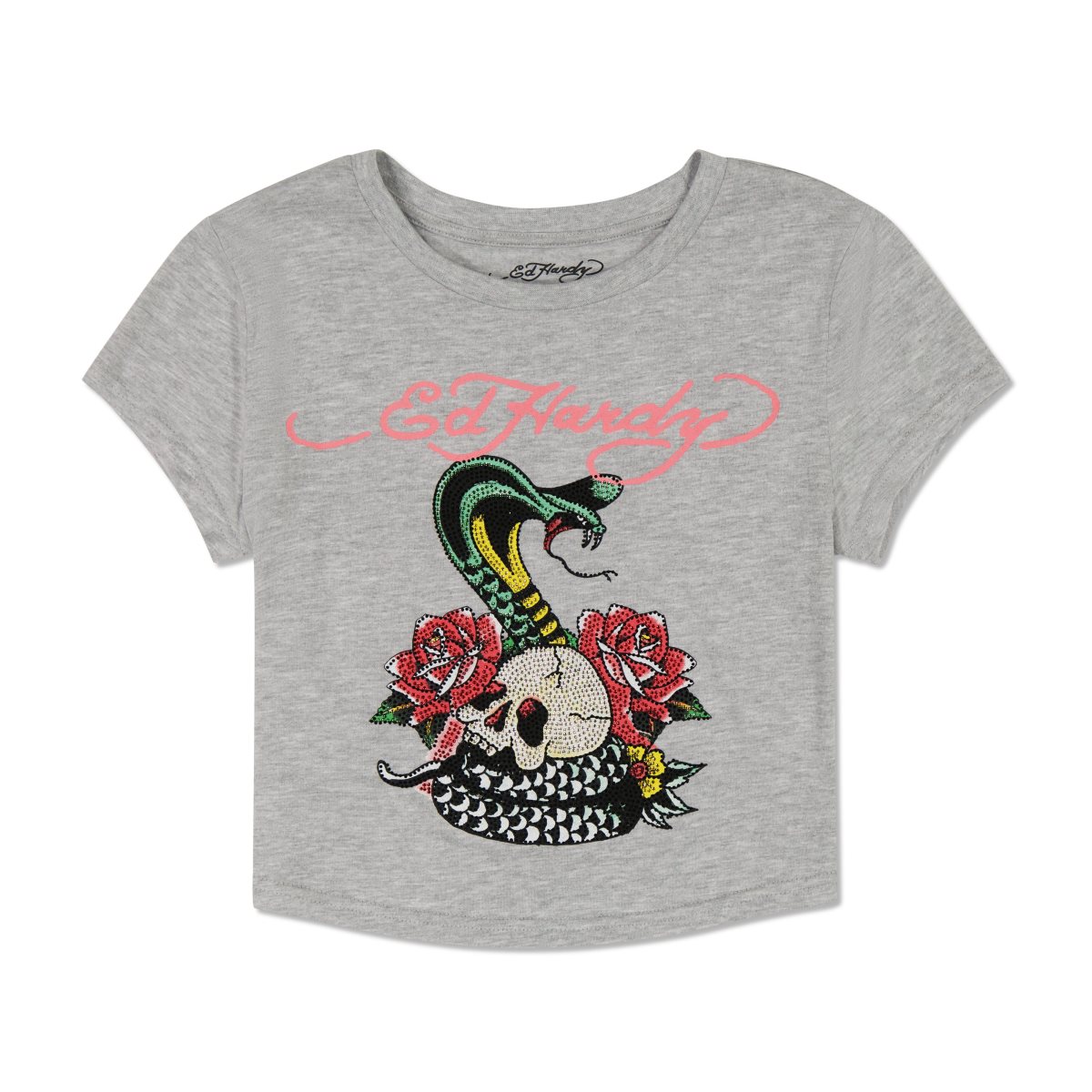 Baby Tees Ed Hardy Rose Cobra Baby Tee Damskie Szare | FKYOQT854
