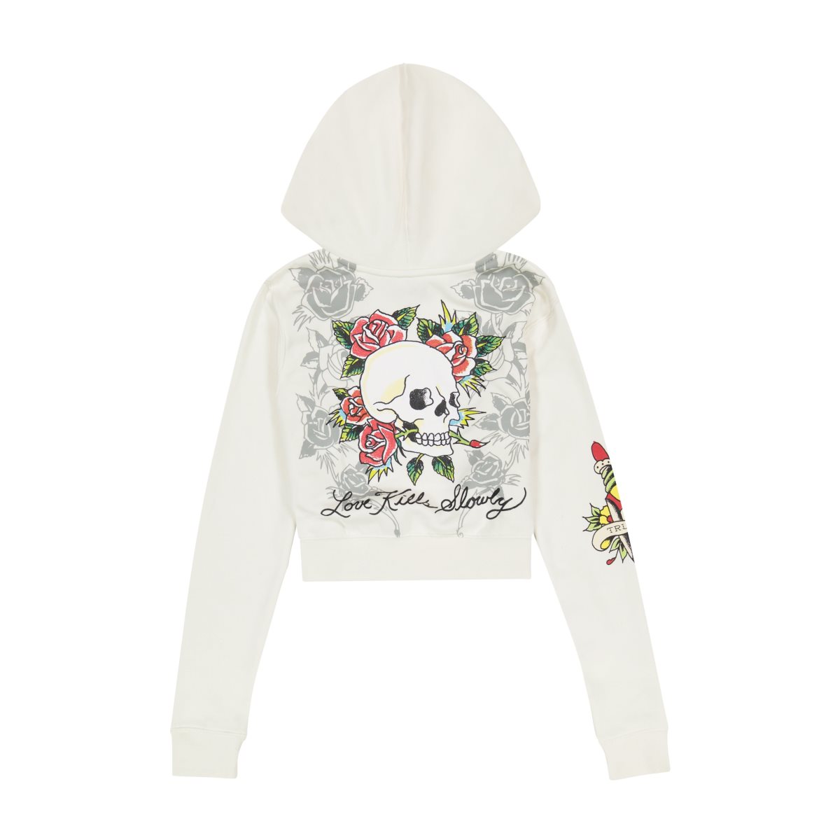 Bluza z Kapturem Ed Hardy 3 Hearts Cropped Hoodie Damskie Szare | QBZHXK167